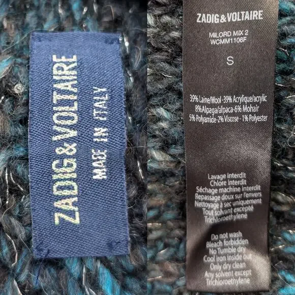 Zadig & Voltaire Milord Mix Wool Blend Blue Italian Made Cowl Neck Sweater Small - Picture 5 of 8
